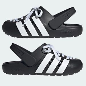 Adidas Unisex-Adult Adilette Clog 2.0, Black/White/Black, Size 12. NIB